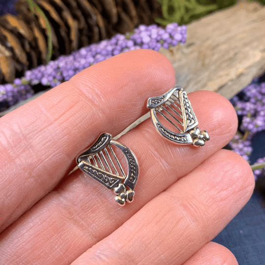 Cian Irish Harp Post Earrings in Sterling Silver Post Earrings La Vie Bien Cian Irish Harp Post Earrings in Sterling Silver