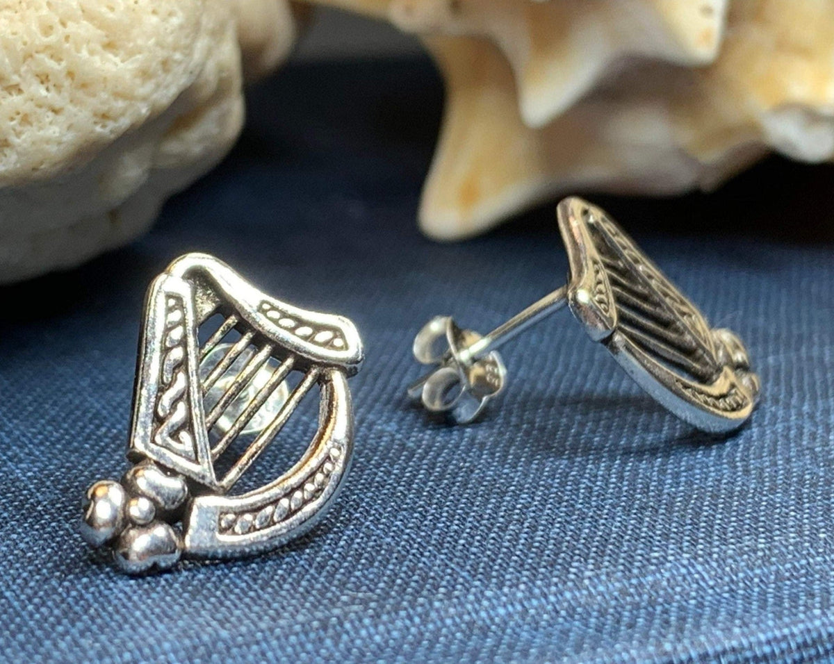 Cian Irish Harp Post Earrings in Sterling Silver Post Earrings La Vie Bien Cian Irish Harp Post Earrings in Sterling Silver
