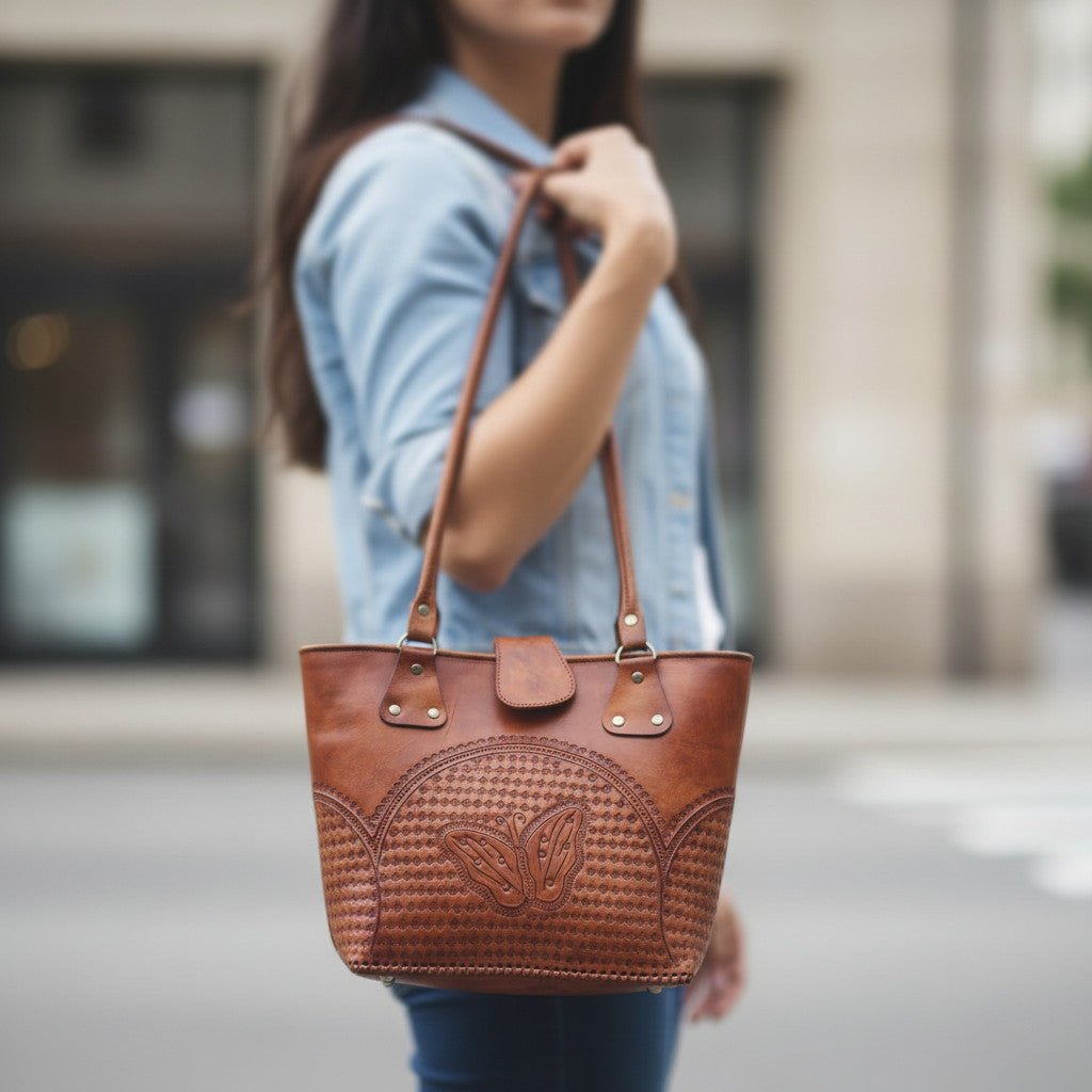 Cincelada Leather Tote | Hand Tooled Mexican Butterfly Bag Mexican Purse La Vie Bien Cincelada Leather Tote | Hand Tooled Mexican Butterfly Bag