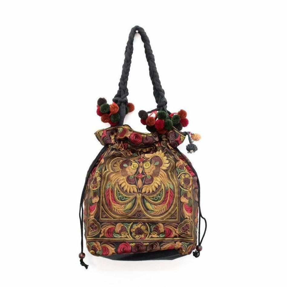 Cinch Hmong Embroidered Shoulder Purse - Thailand Bags La Vie Bien Cinch Hmong Embroidered Shoulder Purse - Thailand