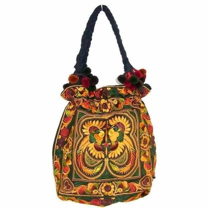 Cinch Hmong Embroidered Shoulder Purse - Thailand Bags La Vie Bien Cinch Hmong Embroidered Shoulder Purse - Thailand