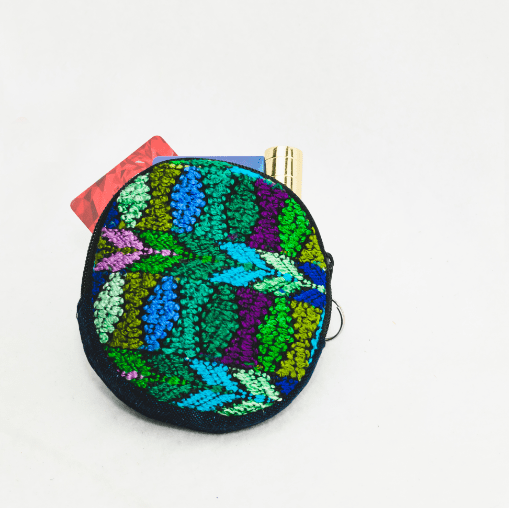 Circle Huipil Coin Purse / Keychain - Guatemala Keychains La Vie Bien Circle Huipil Coin Purse / Keychain - Guatemala