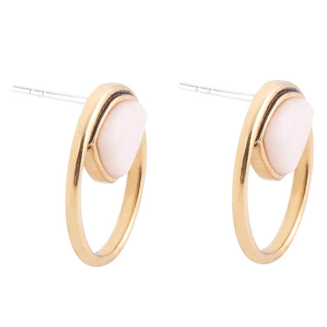 Circle Pink Opal and Golden Bronze Post Stud Earrings by Barse Jewelry