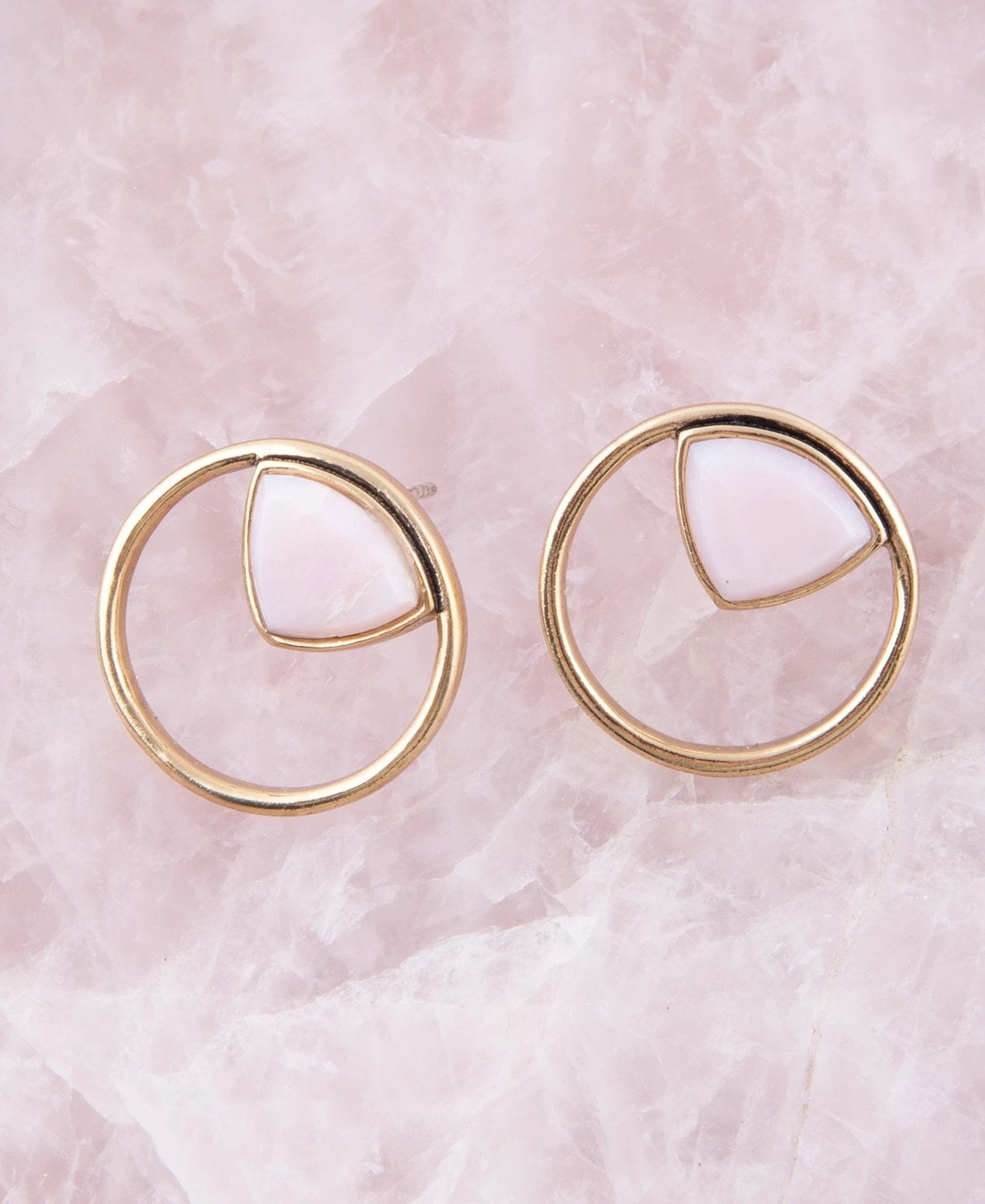 Circle Pink Opal and Golden Bronze Post Stud Earrings by Barse Jewelry