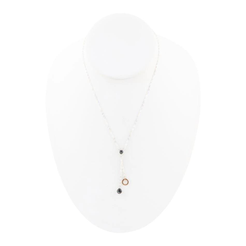 Circle Two-Toned Grey Labradorite Sterling Silver Necklace by Barse Jewelry