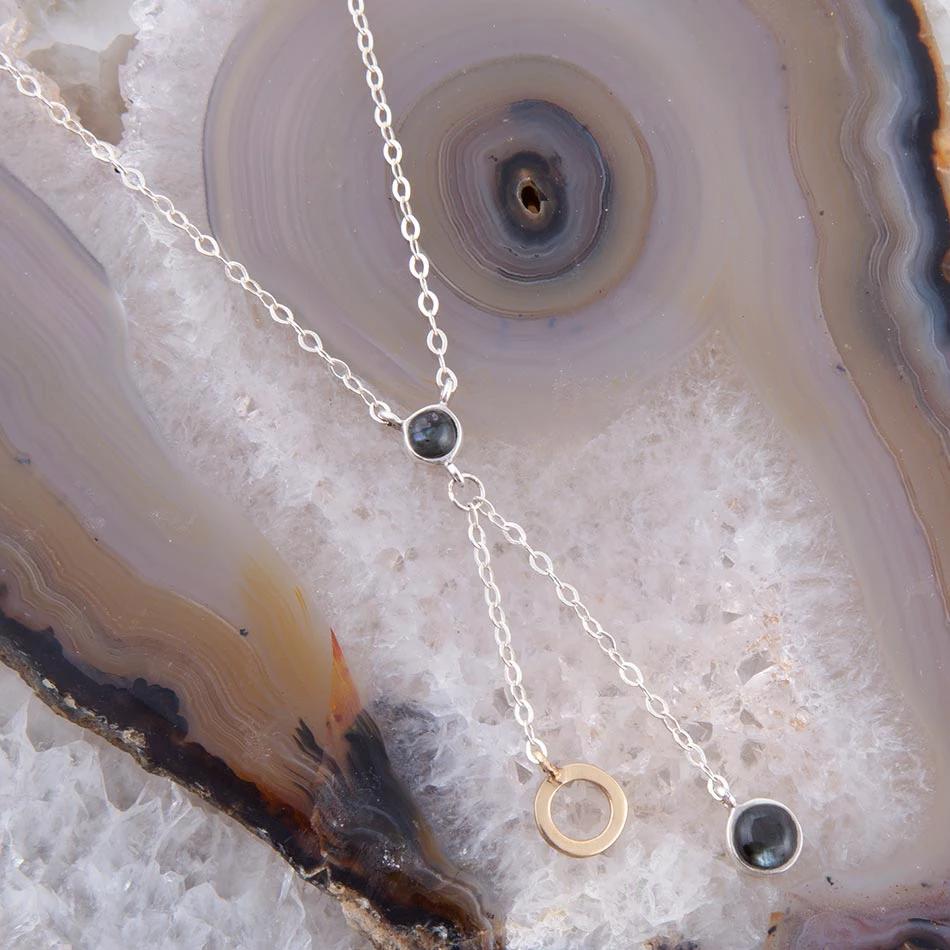 Circle Two-Toned Grey Labradorite Sterling Silver Necklace by Barse Jewelry