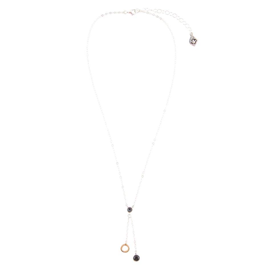 Circle Two-Toned Grey Labradorite Sterling Silver Necklace by Barse Jewelry
