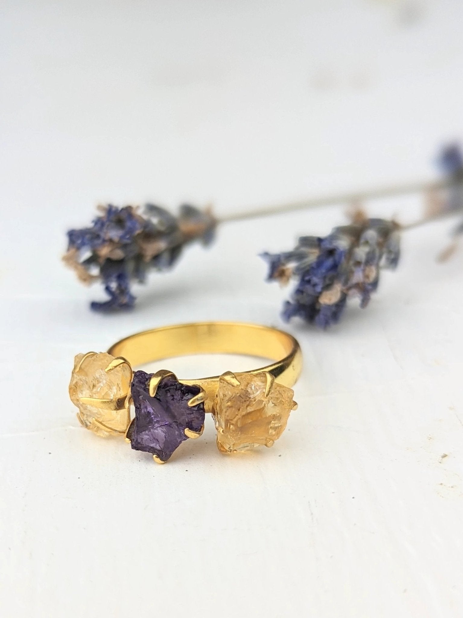 Citrine/Amethyst Cluster Ring - Gold by Ash & Rose