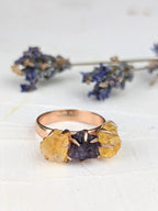 Citrine/Amethyst Cluster Ring - Rose Gold by Ash & Rose