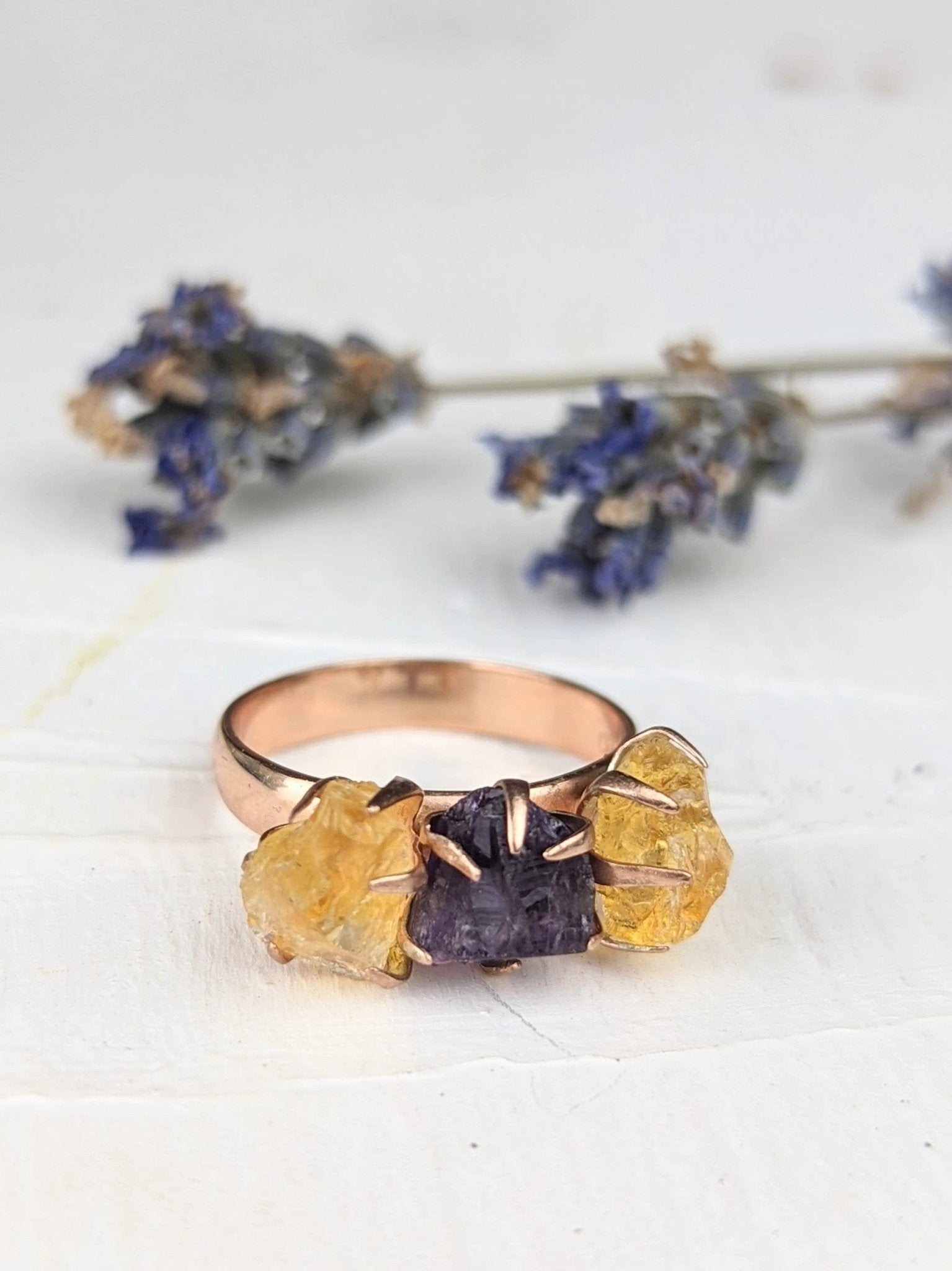Citrine/Amethyst Cluster Ring - Rose Gold by Ash & Rose