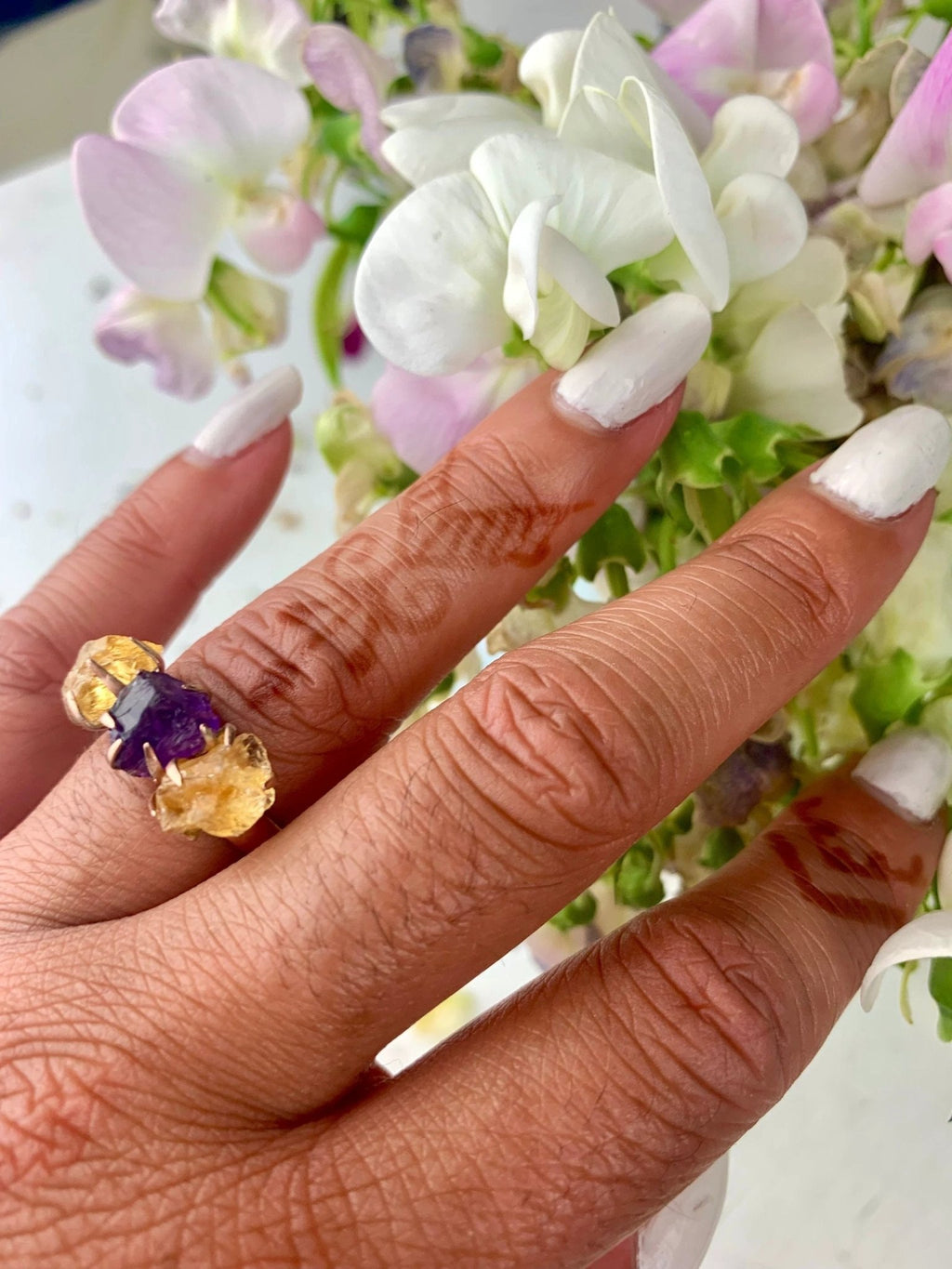 Citrine/Amethyst Cluster Ring - Rose Gold by Ash & Rose