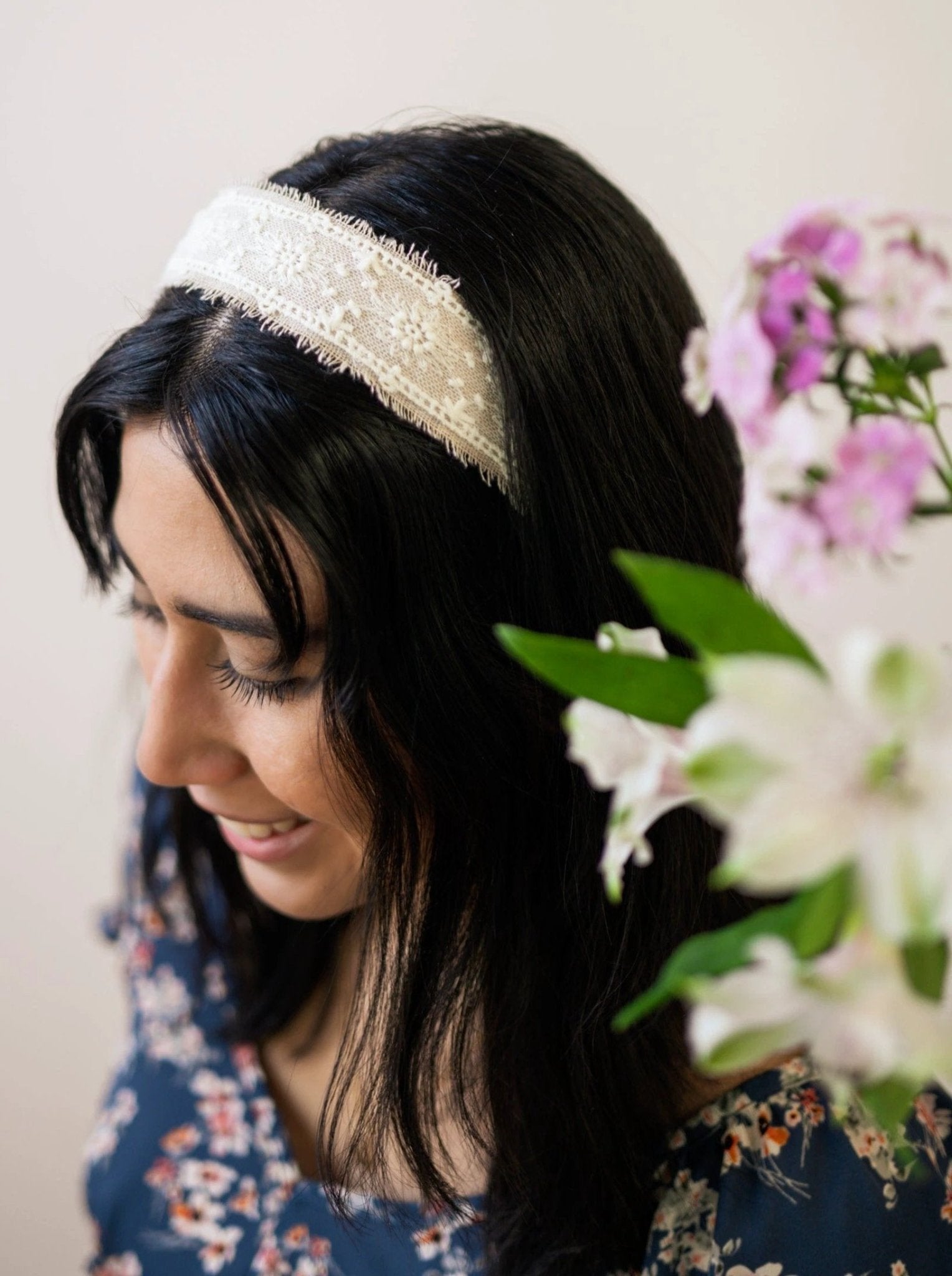 Clara Lace and Linen Headband by Ash & Rose