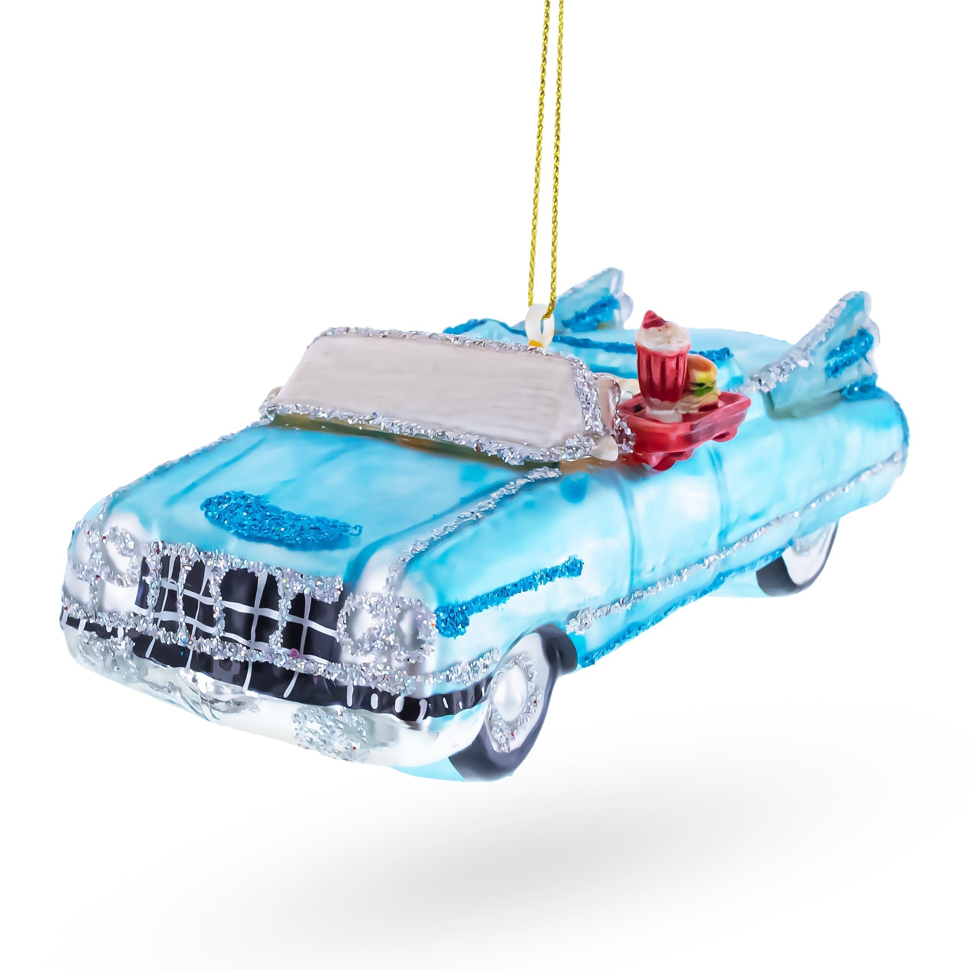 Classic Convertible Blue Retro Car Glass Christmas Ornament Christmas Ornaments > Transportation La Vie Bien Classic Convertible Blue Retro Car Glass Christmas Ornament