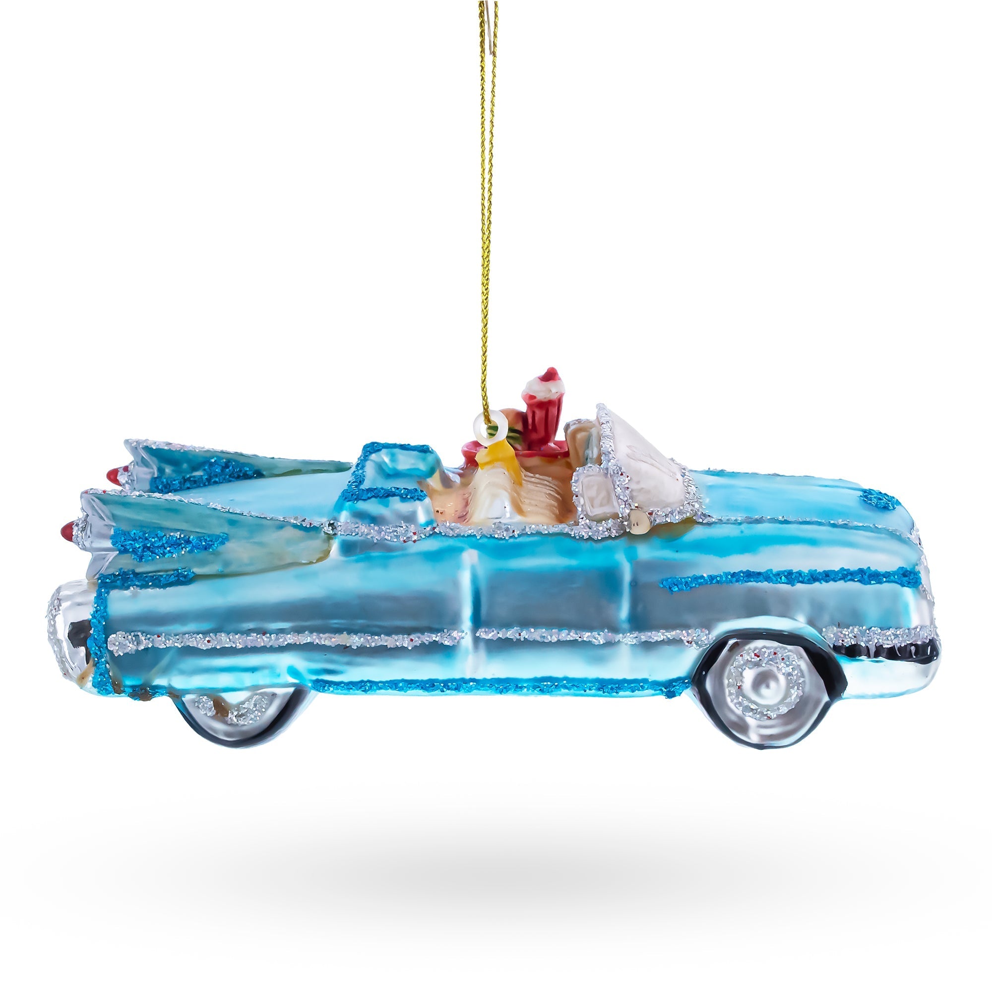 Classic Convertible Blue Retro Car Glass Christmas Ornament Christmas Ornaments > Transportation La Vie Bien Classic Convertible Blue Retro Car Glass Christmas Ornament