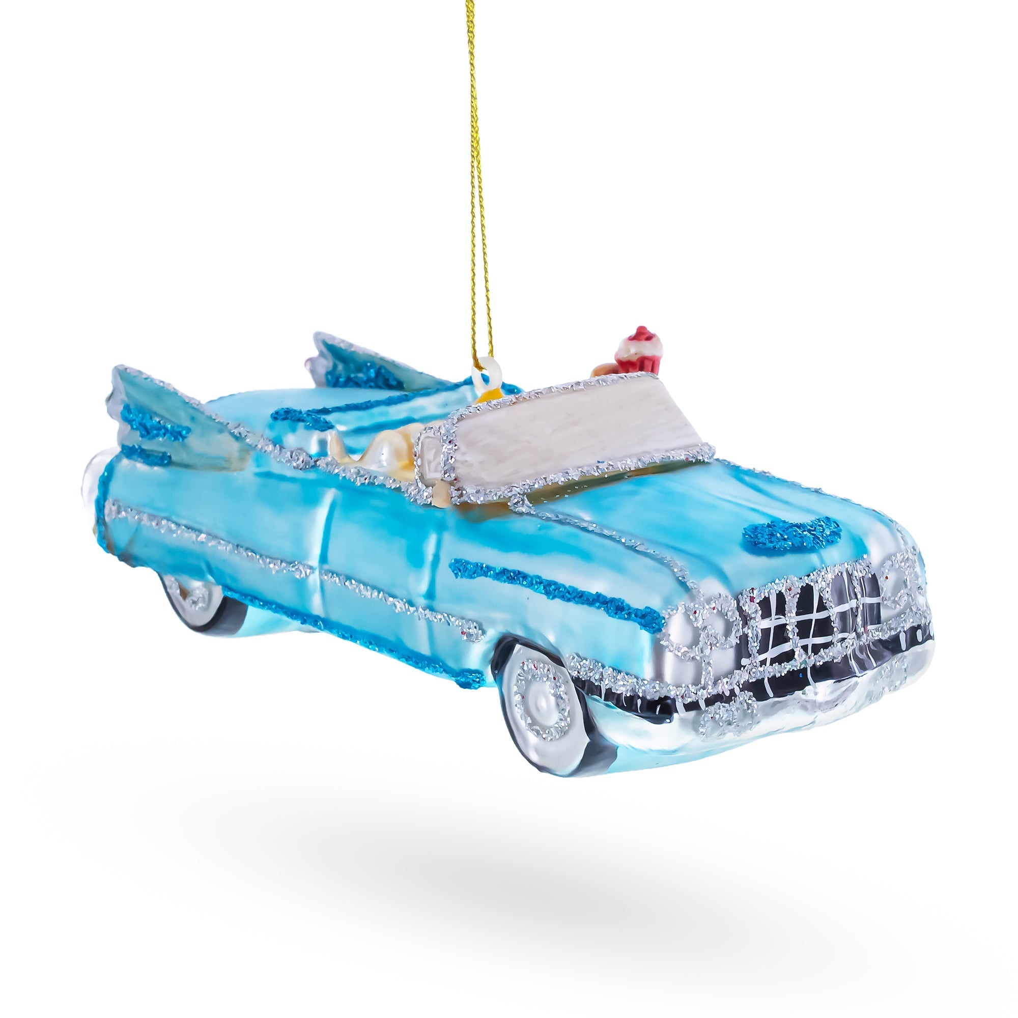 Classic Convertible Blue Retro Car Glass Christmas Ornament Christmas Ornaments > Transportation La Vie Bien Classic Convertible Blue Retro Car Glass Christmas Ornament