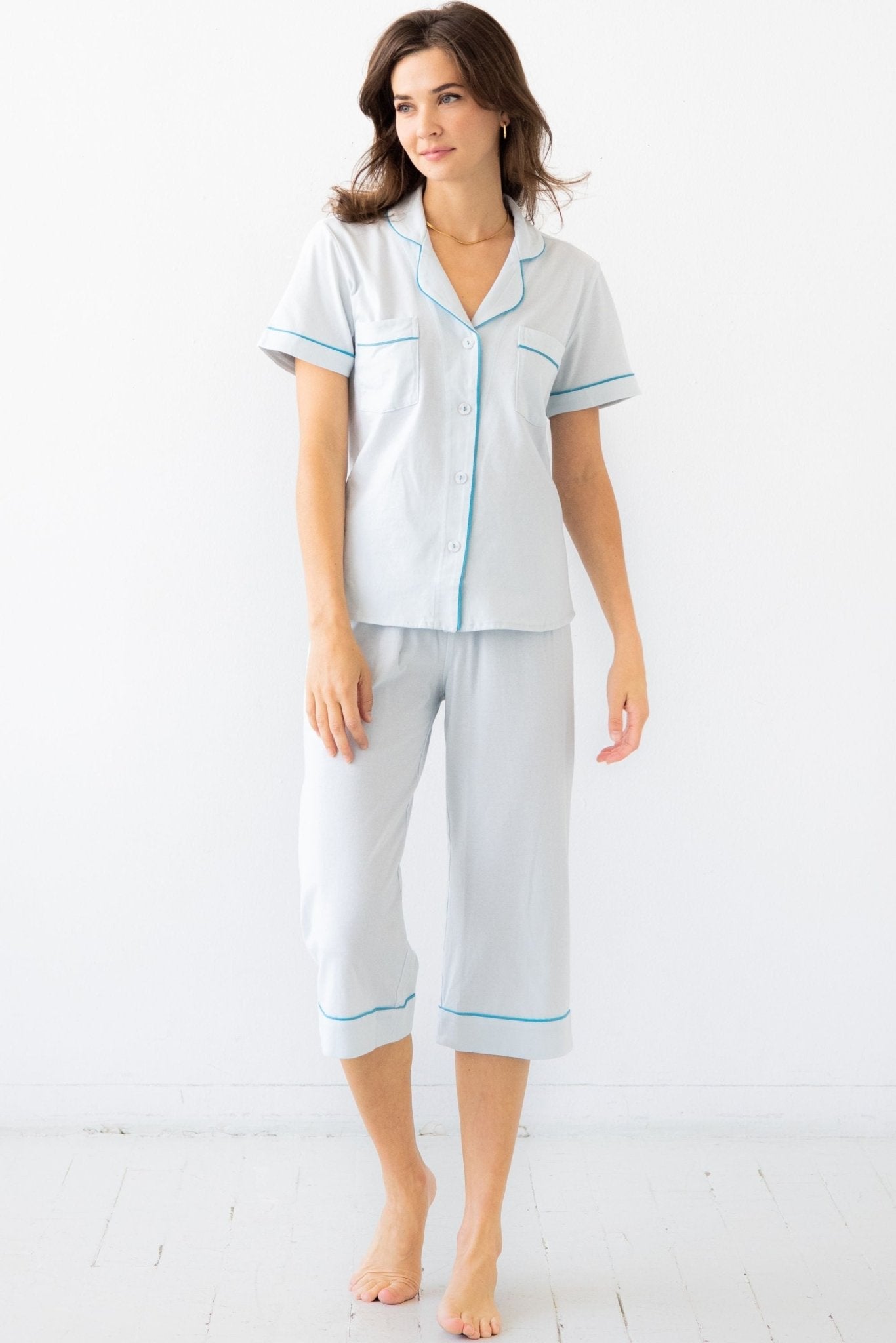 Classic Luxury Capri Pajamas in Brushed Pima Cotton PAJAMAS La Vie Bien Classic Luxury Capri Pajamas in Brushed Pima Cotton