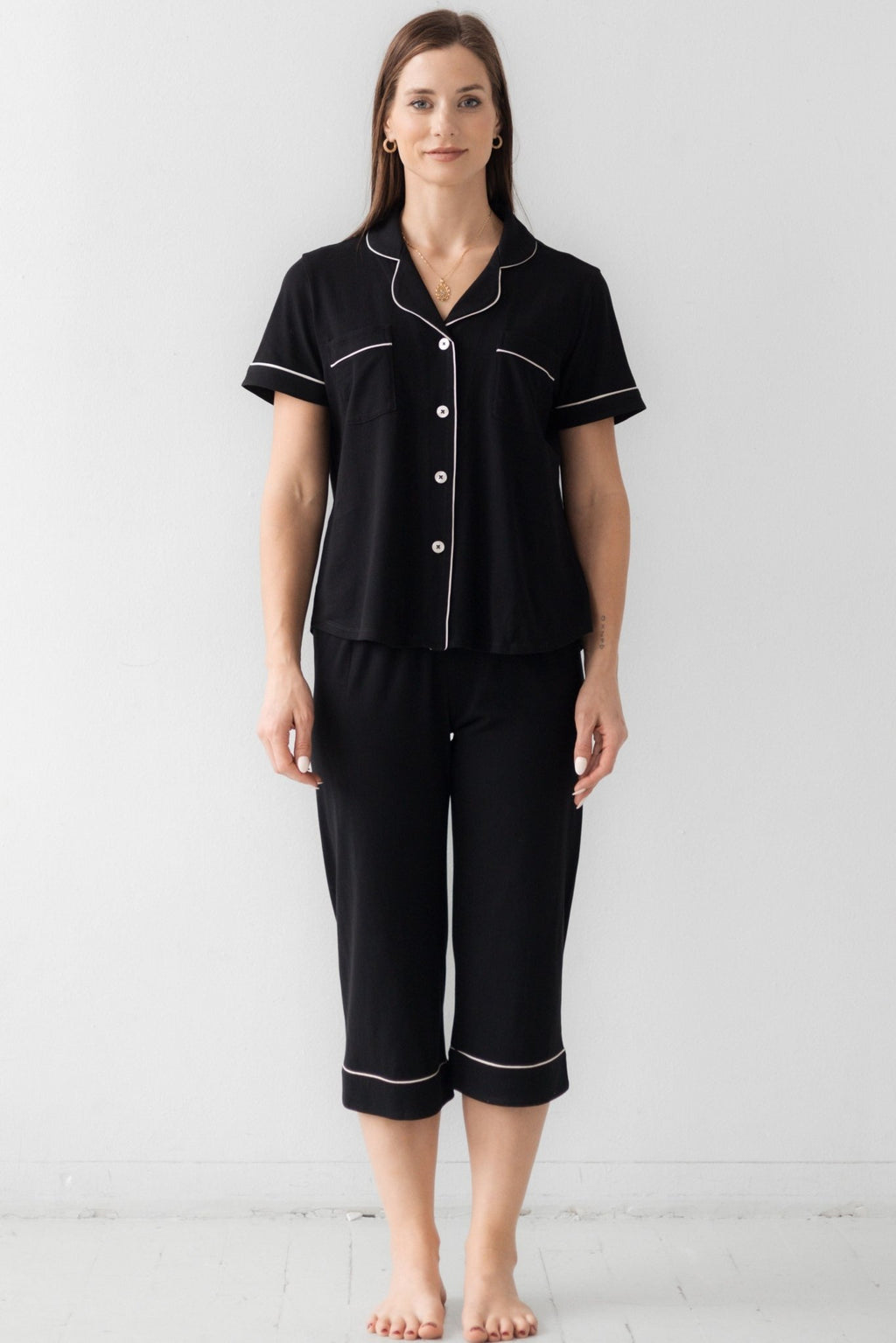 Classic Luxury Capri Pajamas in Brushed Pima Cotton PAJAMAS La Vie Bien Classic Luxury Capri Pajamas in Brushed Pima Cotton