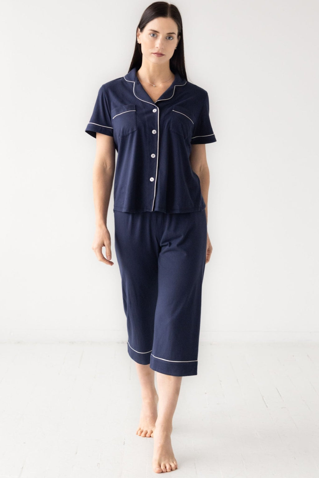 Classic Luxury Capri Pajamas in Brushed Pima Cotton PAJAMAS La Vie Bien Classic Luxury Capri Pajamas in Brushed Pima Cotton