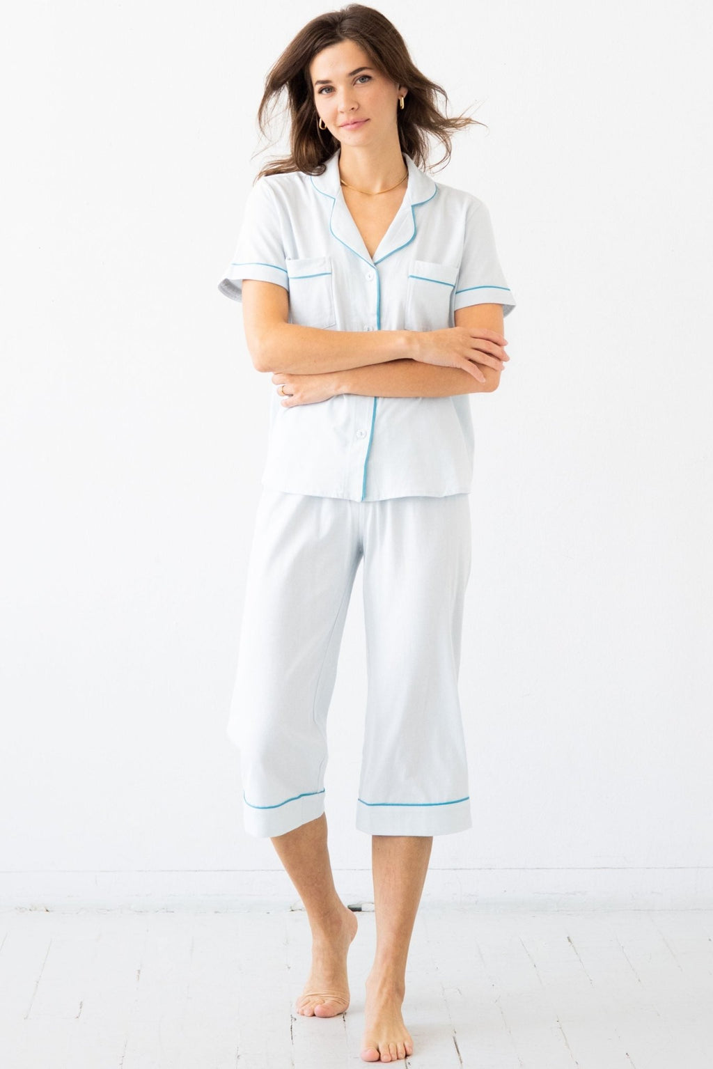 Classic Luxury Capri Pajamas in Brushed Pima Cotton PAJAMAS La Vie Bien Classic Luxury Capri Pajamas in Brushed Pima Cotton