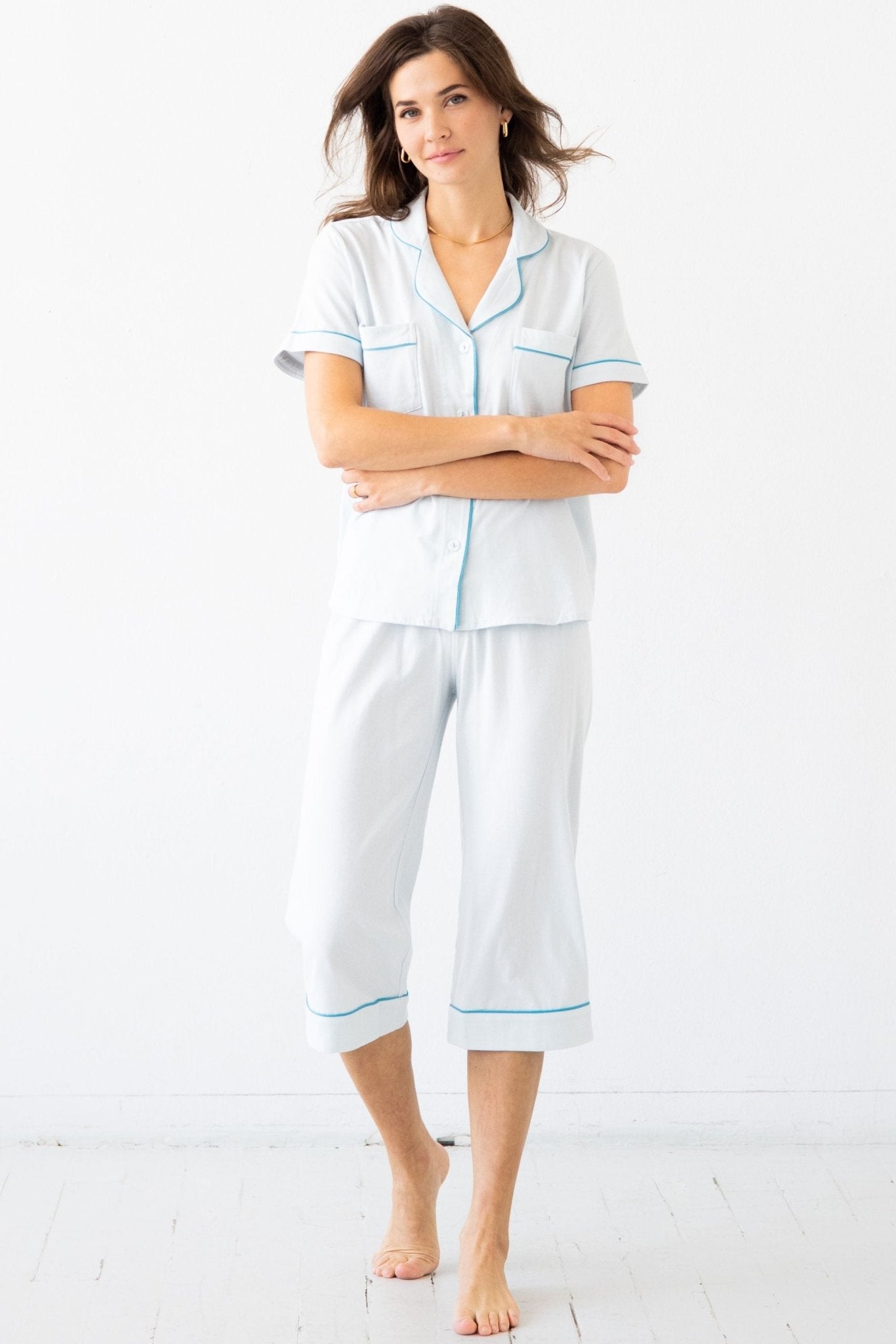 Classic Luxury Capri Pajamas in Brushed Pima Cotton PAJAMAS La Vie Bien Classic Luxury Capri Pajamas in Brushed Pima Cotton