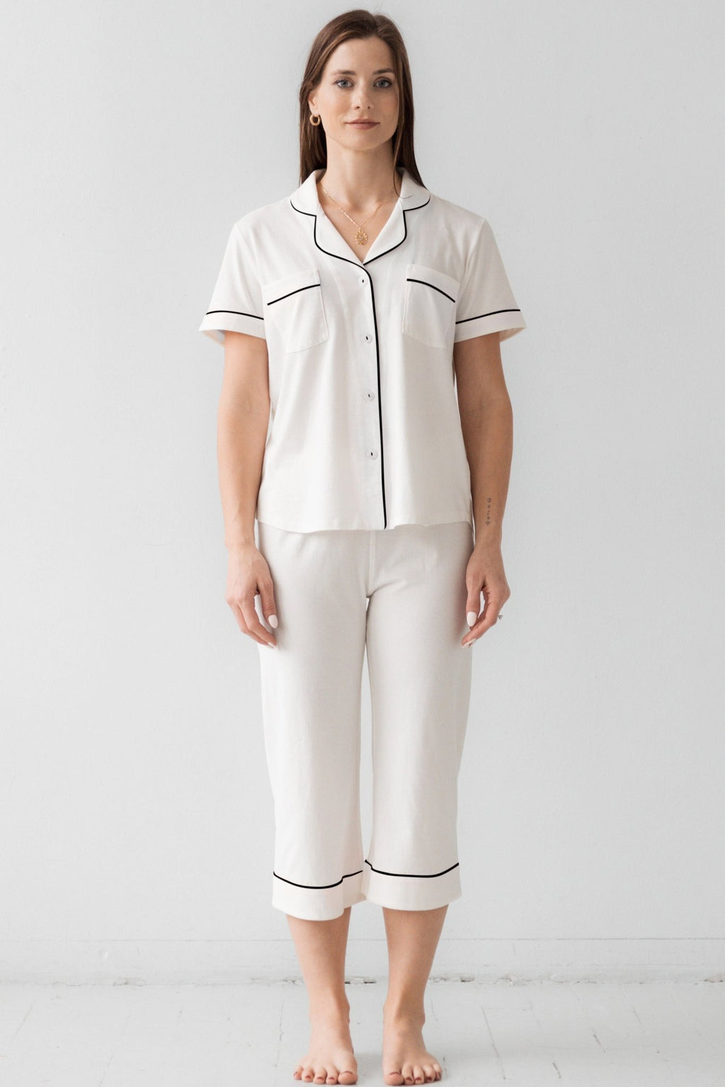Classic Luxury Capri Pajamas in Brushed Pima Cotton PAJAMAS La Vie Bien Classic Luxury Capri Pajamas in Brushed Pima Cotton