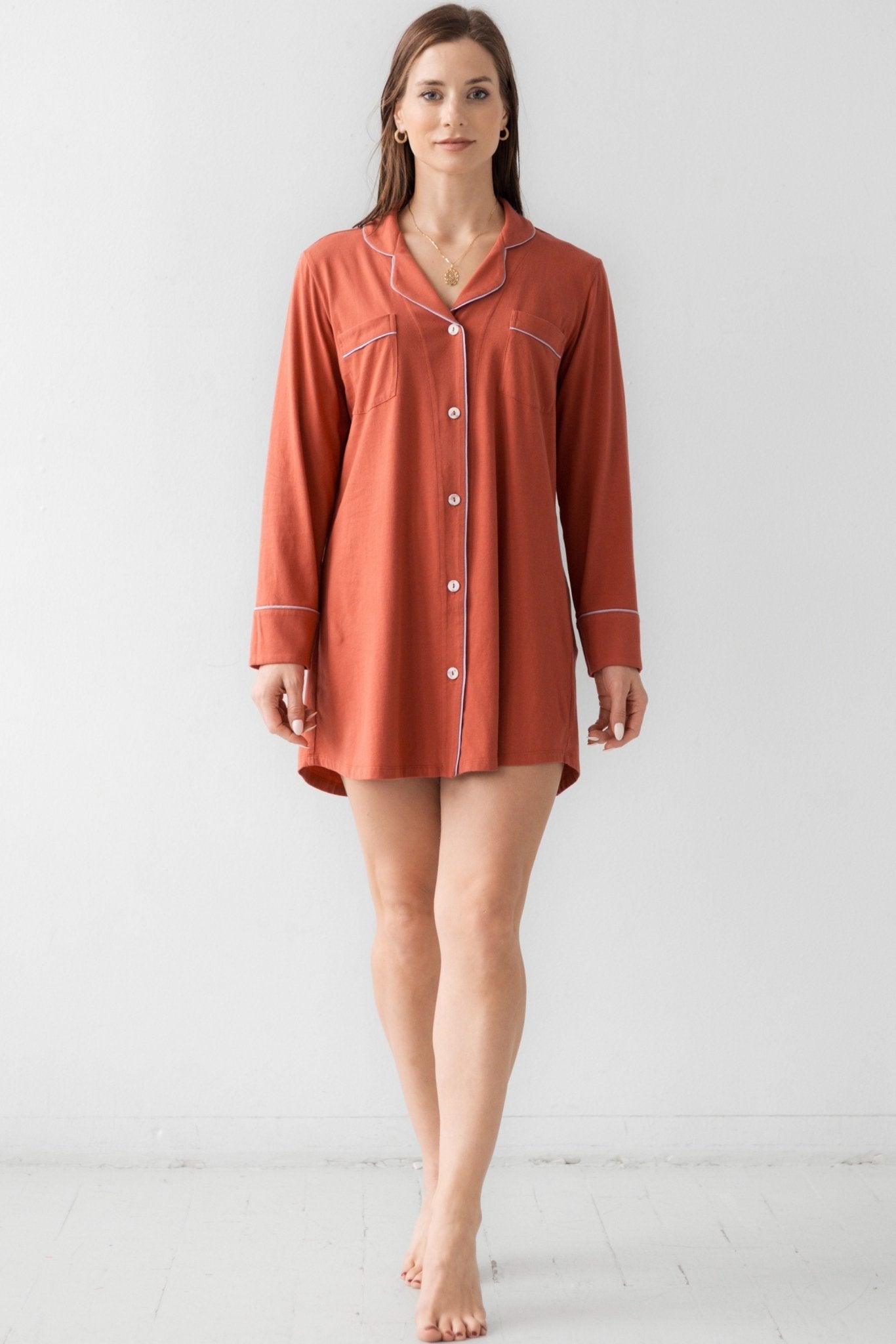 Classic Luxury Sleep Shirt in Brushed Pima Cotton NIGHTSHIRTS La Vie Bien Classic Luxury Sleep Shirt in Brushed Pima Cotton