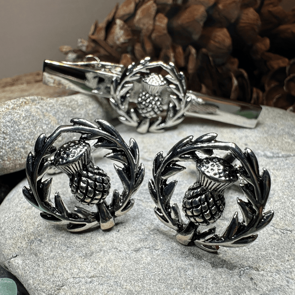 Classic Scottish Thistle Tie Bar & Cufflink Set Tie Bar La Vie Bien Classic Scottish Thistle Tie Bar & Cufflink Set