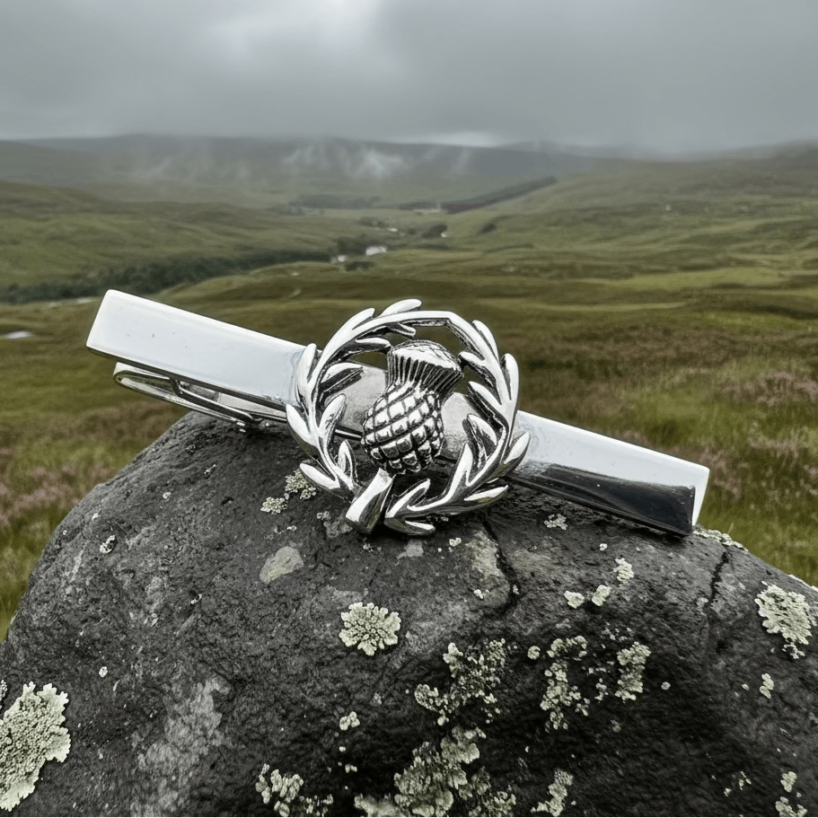 Classic Scottish Thistle Tie Bar & Cufflink Set Tie Bar La Vie Bien Classic Scottish Thistle Tie Bar & Cufflink Set