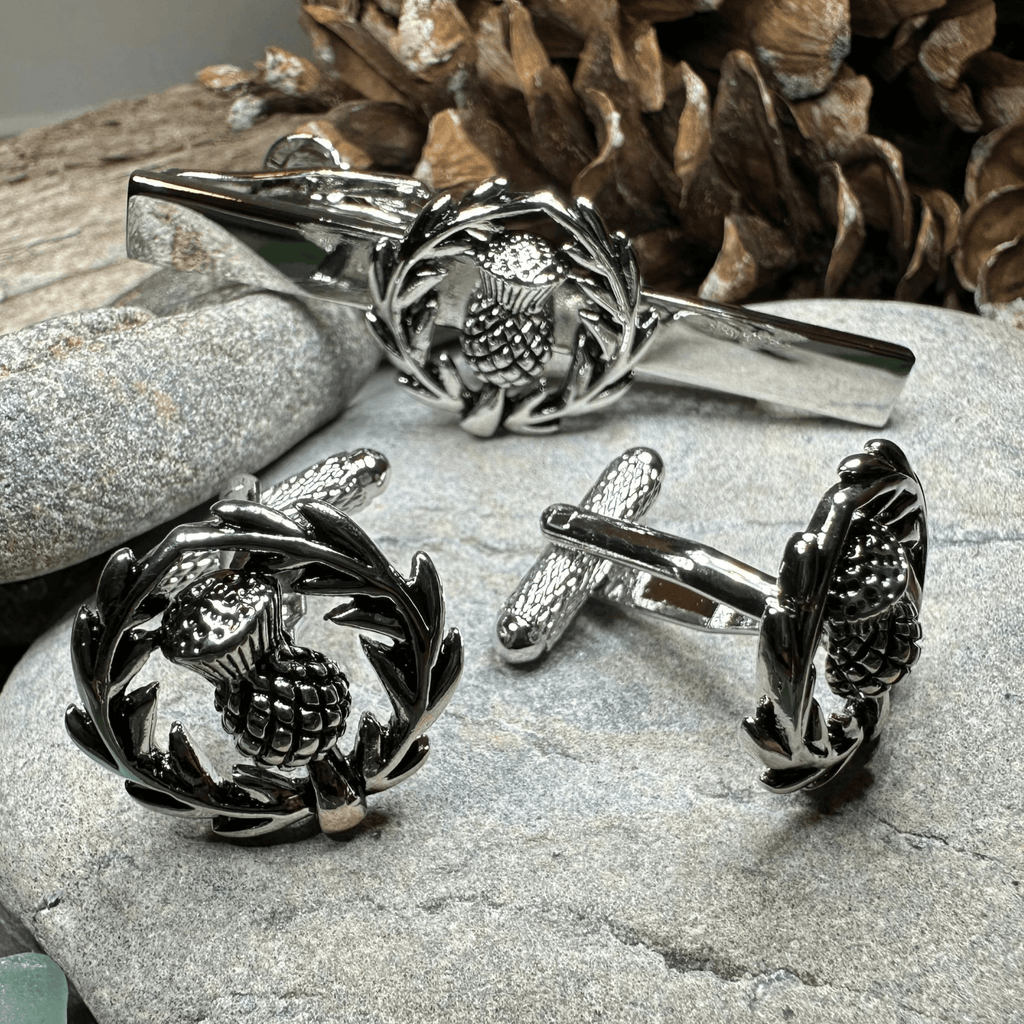 Classic Scottish Thistle Tie Bar & Cufflink Set Tie Bar La Vie Bien Classic Scottish Thistle Tie Bar & Cufflink Set