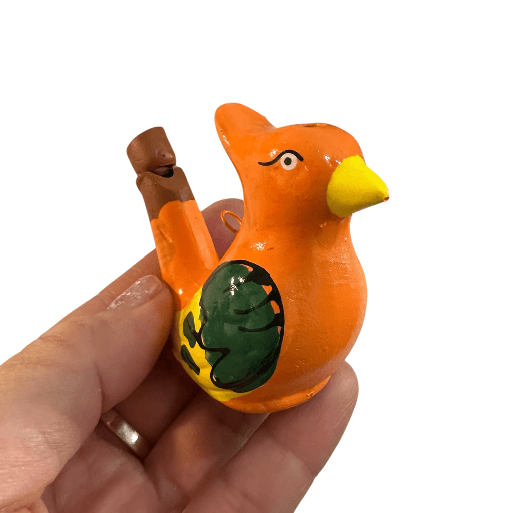 Clay Water Whistle Bird (Orange crest) by Music Frog Co