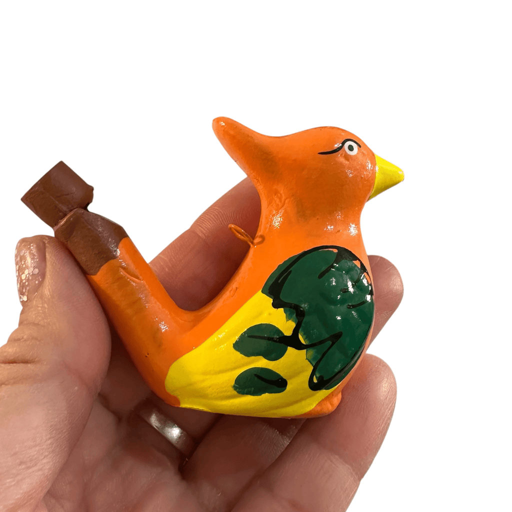 Clay Water Whistle Bird (Orange crest) by Music Frog Co