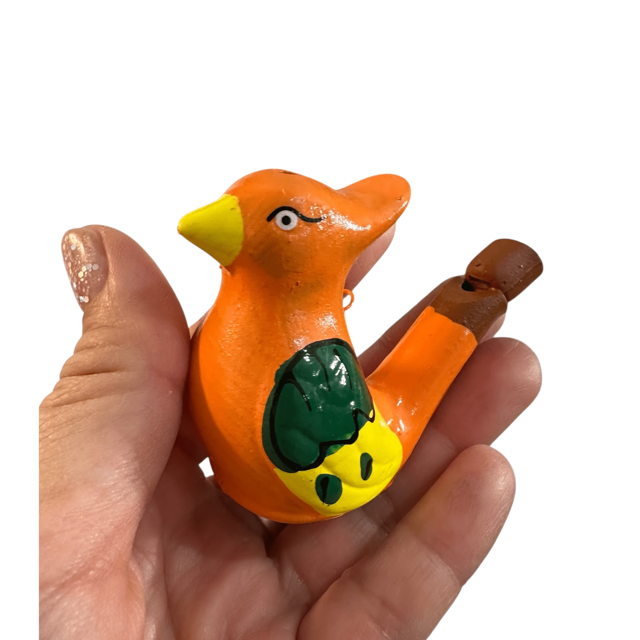Clay Water Whistle Bird (Orange crest) by Music Frog Co