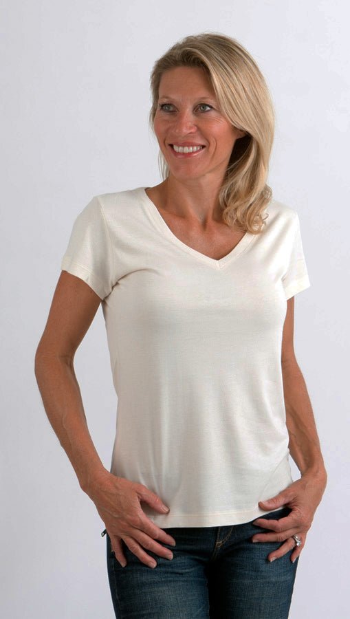 Clearance Women's Bamboo V - Neck Cap Sleeve T-Shirt women's tshirt La Vie Bien Clearance Women's Bamboo V - Neck Cap Sleeve T-Shirt