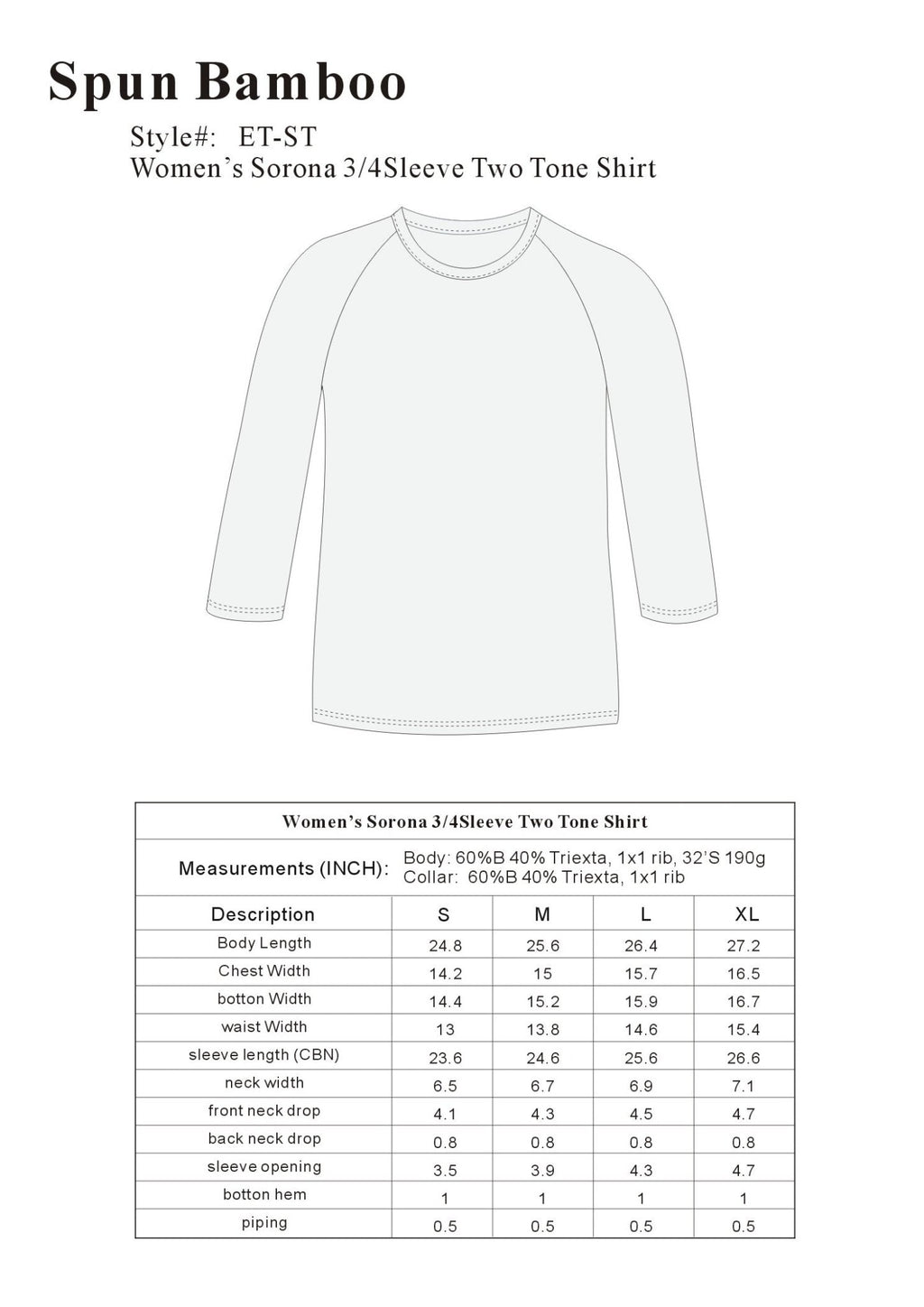Clearance Women's Bamboo Viscose/Sorona 3/4 Sleeve T-Shirt women's tshirt La Vie Bien Clearance Women's Bamboo Viscose/Sorona 3/4 Sleeve T-Shirt