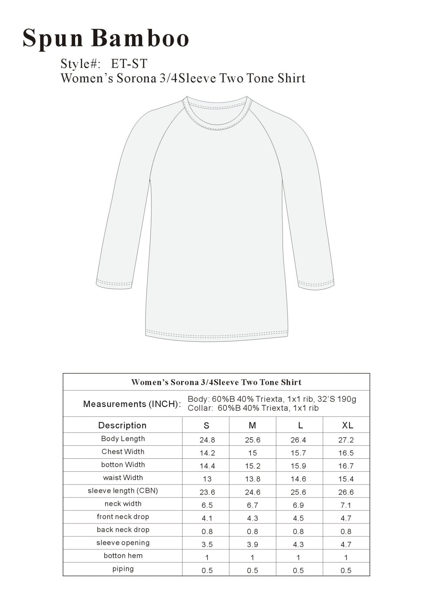 Clearance Women's Bamboo Viscose/Sorona 3/4 Sleeve T-Shirt women's tshirt La Vie Bien Clearance Women's Bamboo Viscose/Sorona 3/4 Sleeve T-Shirt