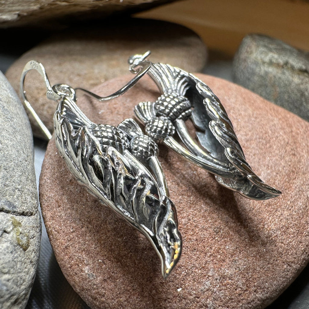 Cluaran Scottish Thistle Earrings in Sterling Silver Dangle Earrings La Vie Bien Cluaran Scottish Thistle Earrings in Sterling Silver