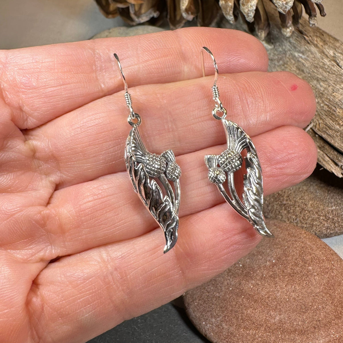 Cluaran Scottish Thistle Earrings in Sterling Silver Dangle Earrings La Vie Bien Cluaran Scottish Thistle Earrings in Sterling Silver