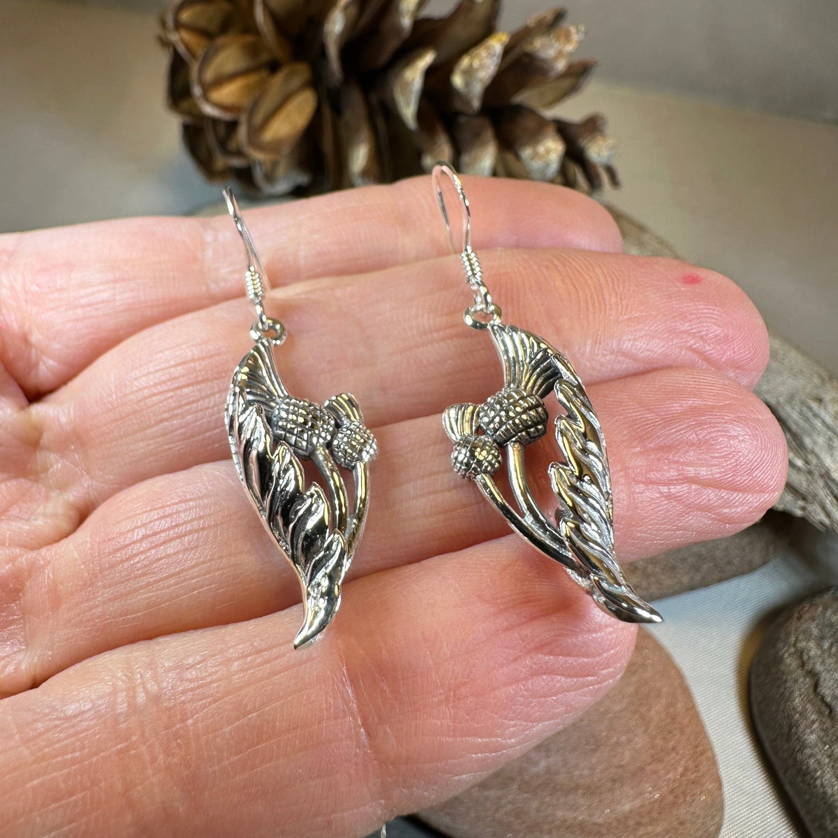 Cluaran Scottish Thistle Earrings in Sterling Silver Dangle Earrings La Vie Bien Cluaran Scottish Thistle Earrings in Sterling Silver