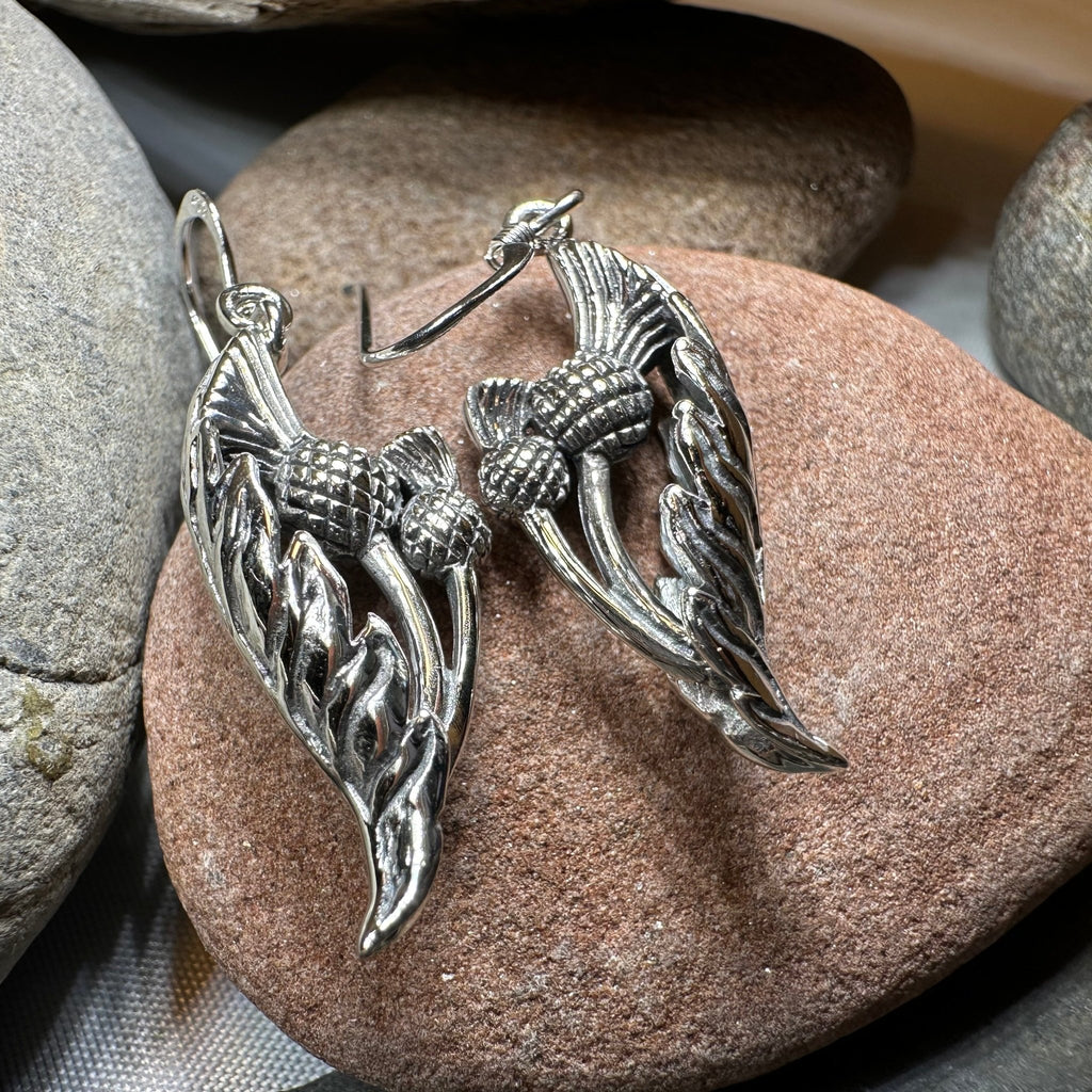 Cluaran Scottish Thistle Earrings in Sterling Silver Dangle Earrings La Vie Bien Cluaran Scottish Thistle Earrings in Sterling Silver