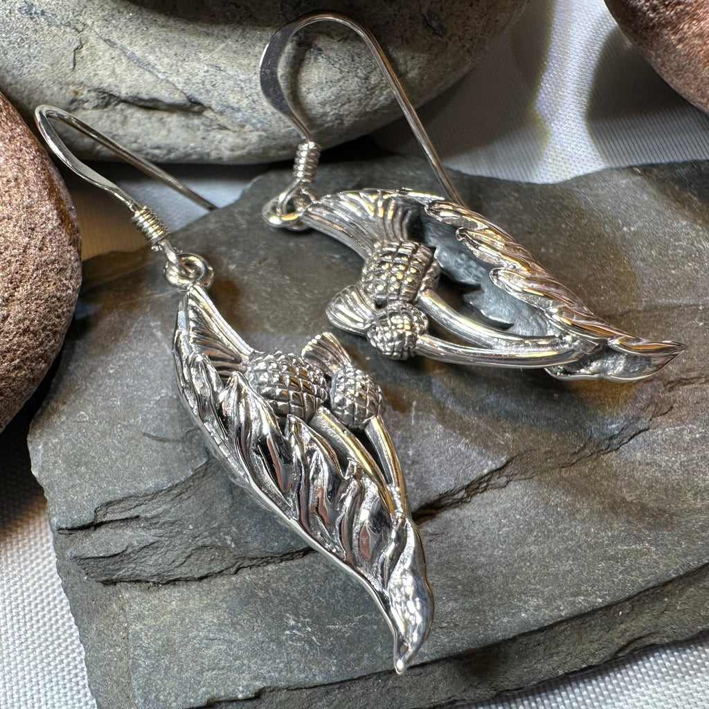 Cluaran Scottish Thistle Earrings in Sterling Silver Dangle Earrings La Vie Bien Cluaran Scottish Thistle Earrings in Sterling Silver