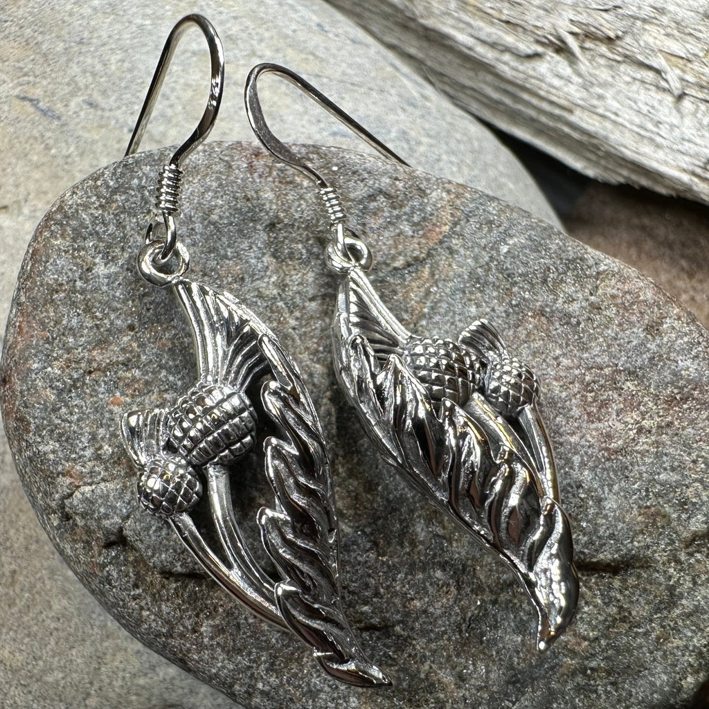 Cluaran Scottish Thistle Earrings in Sterling Silver Dangle Earrings La Vie Bien Cluaran Scottish Thistle Earrings in Sterling Silver