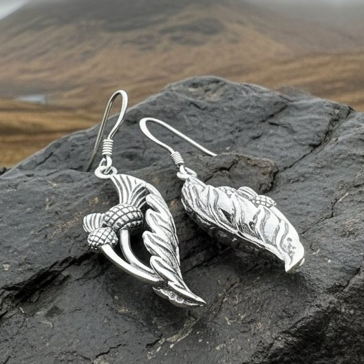 Cluaran Scottish Thistle Earrings in Sterling Silver Dangle Earrings La Vie Bien Cluaran Scottish Thistle Earrings in Sterling Silver