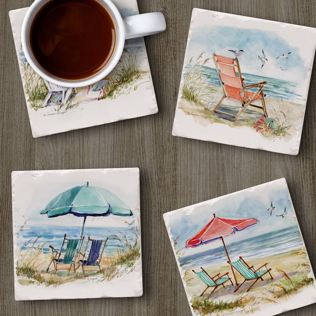 Coastal Moments 4 Pack Assorted Image Coaster Set La Vie Bien Coastal Moments 4 Pack Assorted Image Coaster Set