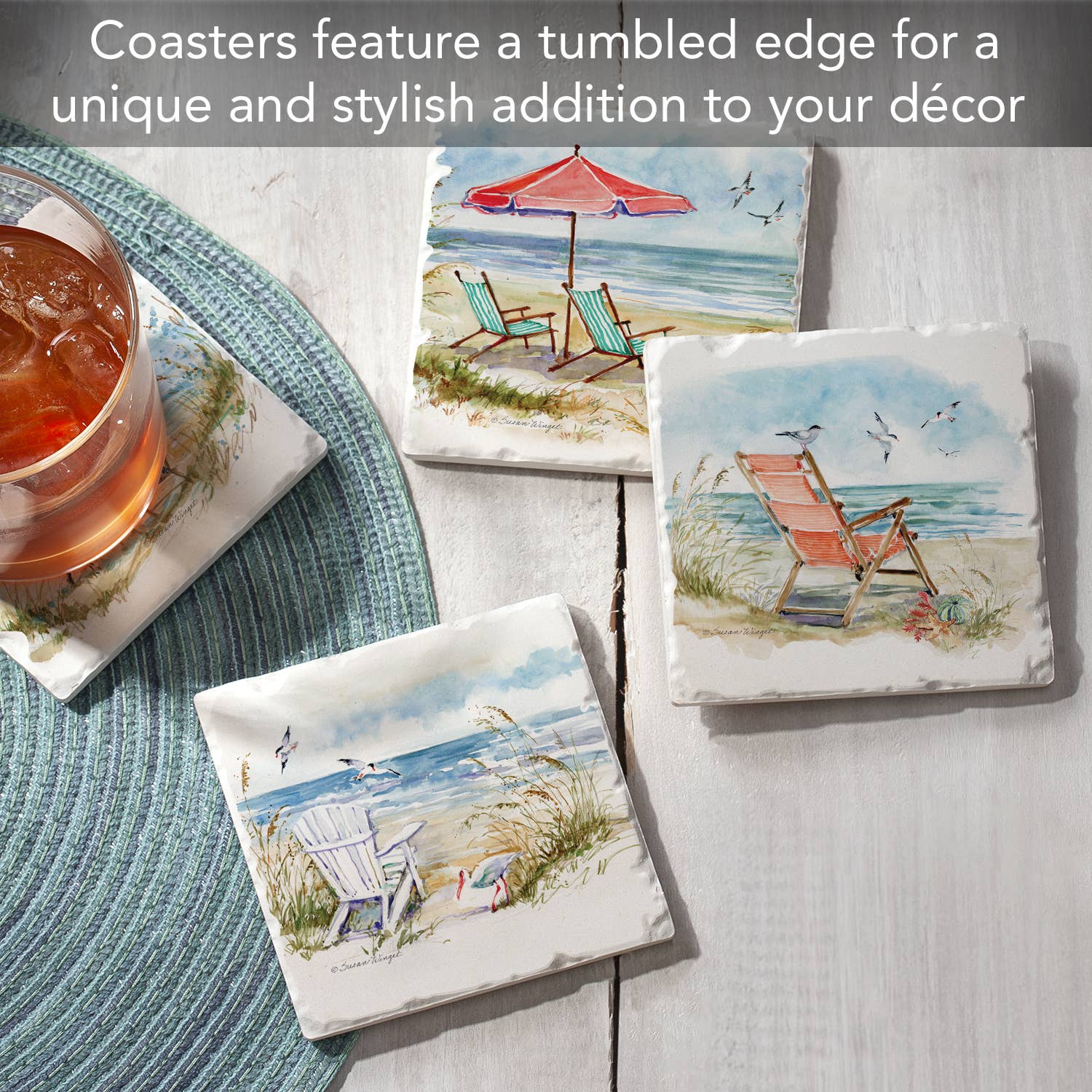Coastal Moments 4 Pack Assorted Image Coaster Set La Vie Bien Coastal Moments 4 Pack Assorted Image Coaster Set