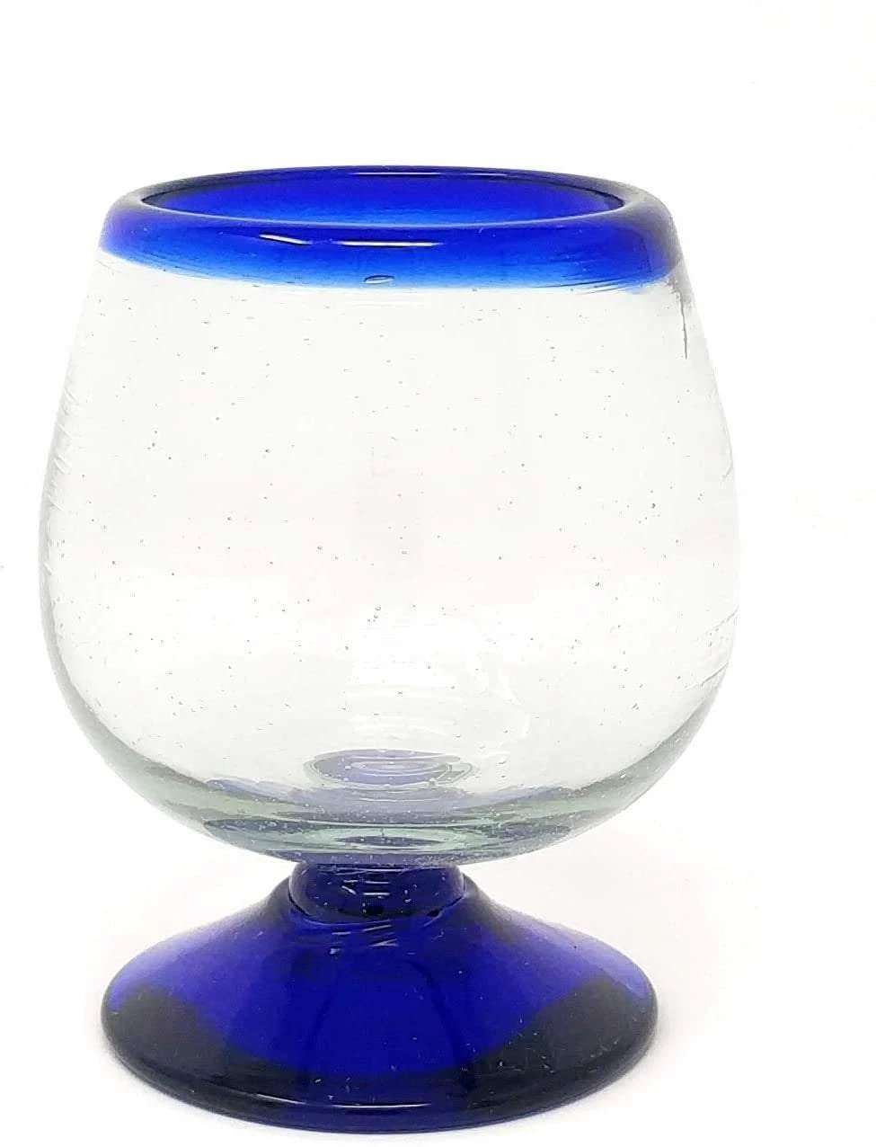 Cobalt Blue Rim Cognac Snifter Tequila Glasses - Set of 4 (7 oz each) by Dos Sueños