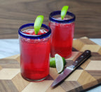 Cobalt Blue Rim Drinking Glasses - Set of 6 (14 oz each) by Dos Sueños