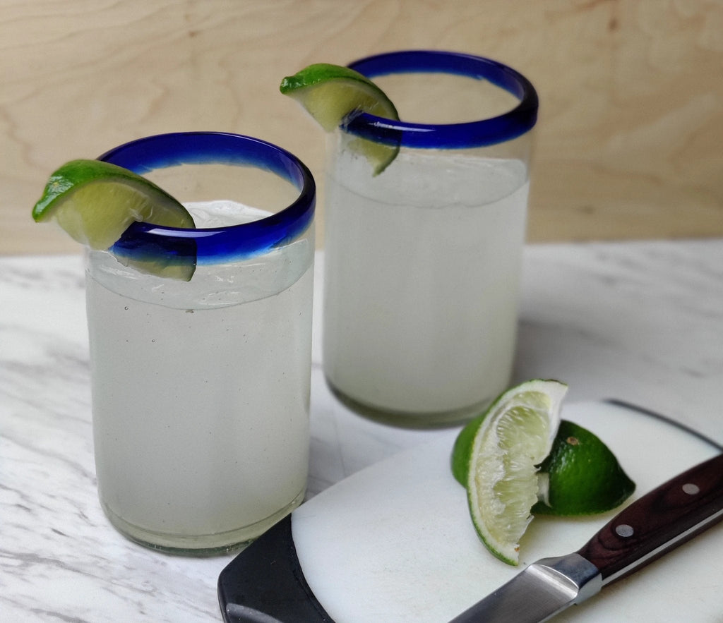 Cobalt Blue Rim Drinking Glasses - Set of 6 (14 oz each) by Dos Sueños