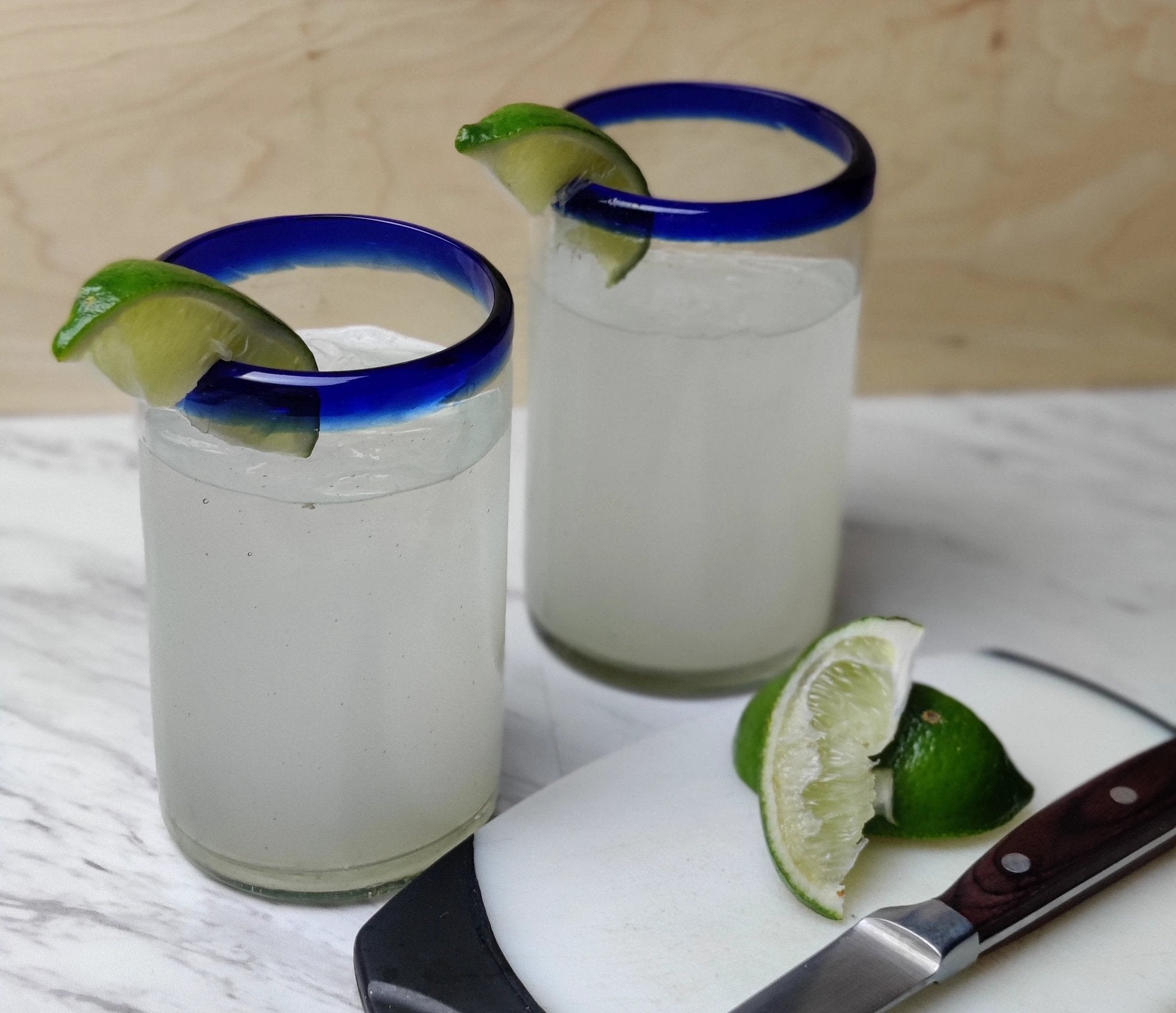 Cobalt Blue Rim Drinking Glasses - Set of 6 (14 oz each) by Dos Sueños