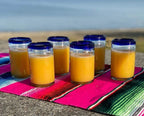 Cobalt Blue Rim Juice Glasses - Set of 6 (8 oz each) by Dos Sueños