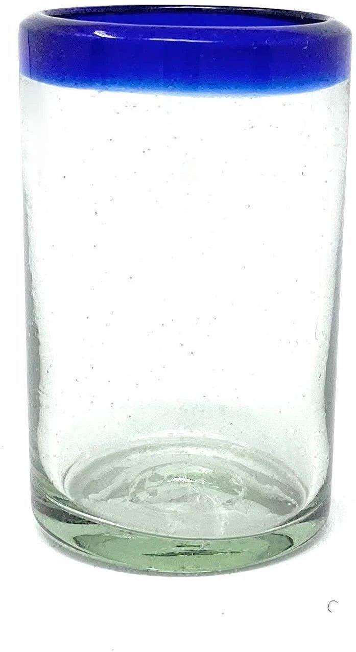 Cobalt Blue Rim Juice Glasses - Set of 6 (8 oz each) by Dos Sueños